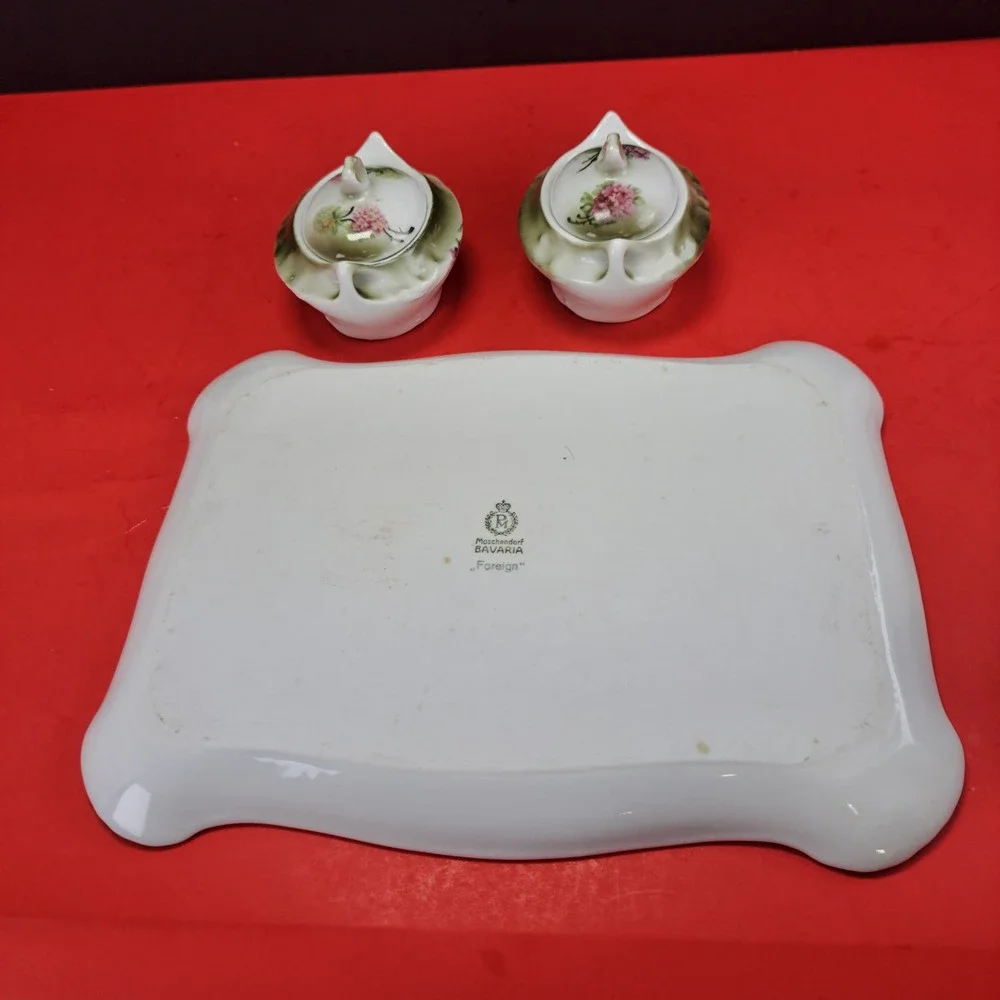 Moschendorf Bavaria Tea Vanity Set OS Green Pink Excellent Hydrangea Floral 5pc